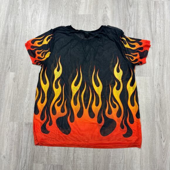 Vintage Hot Topic Flame Fire Mesh Shirt XL Goth Raver Punk Rave See Through y2k - Picture 7 of 9